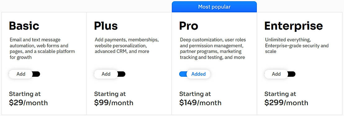 Pricing screenshot