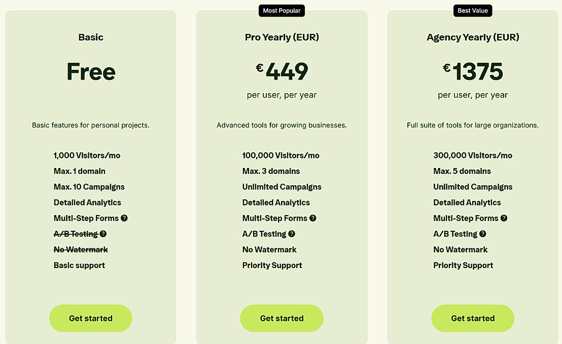 Pricing screenshot