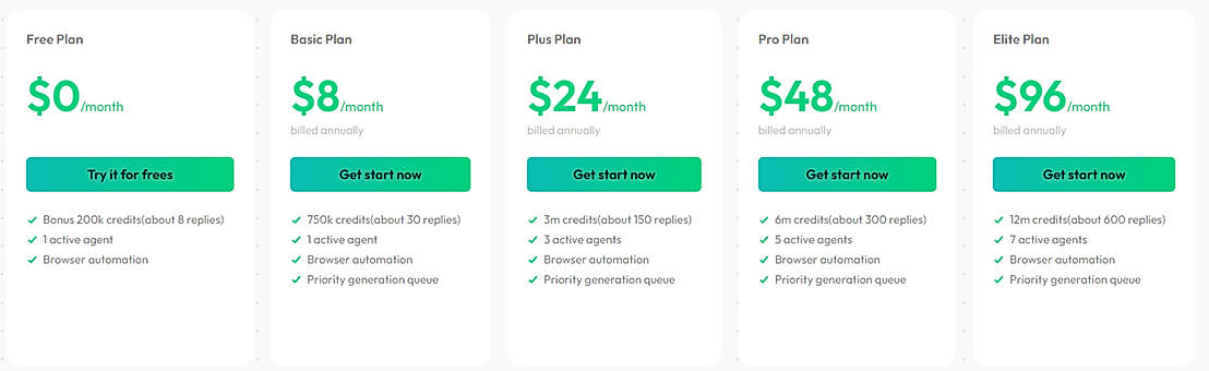 Pricing screenshot