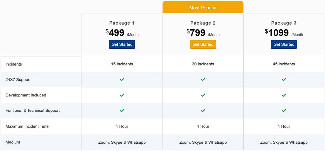 Pricing screenshot