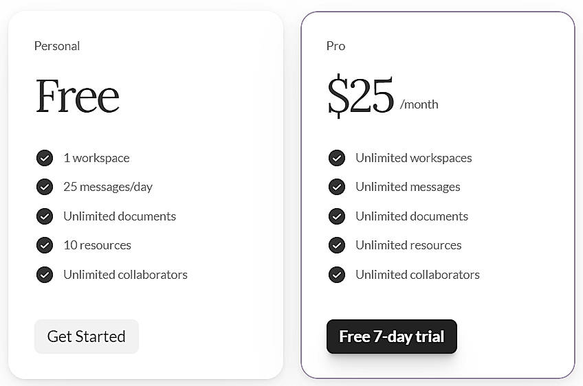Pricing screenshot