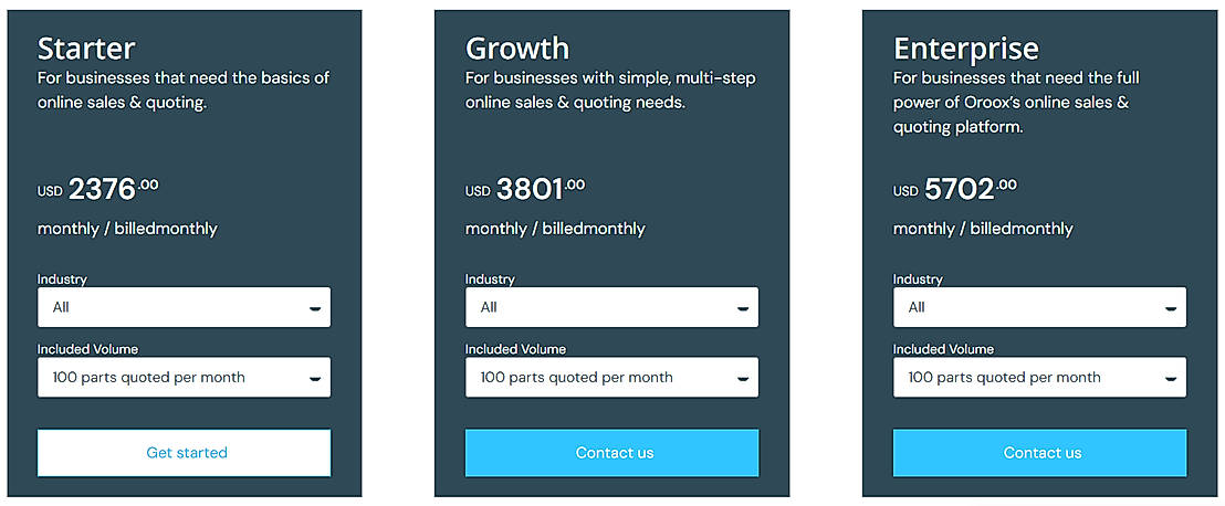 Pricing screenshot