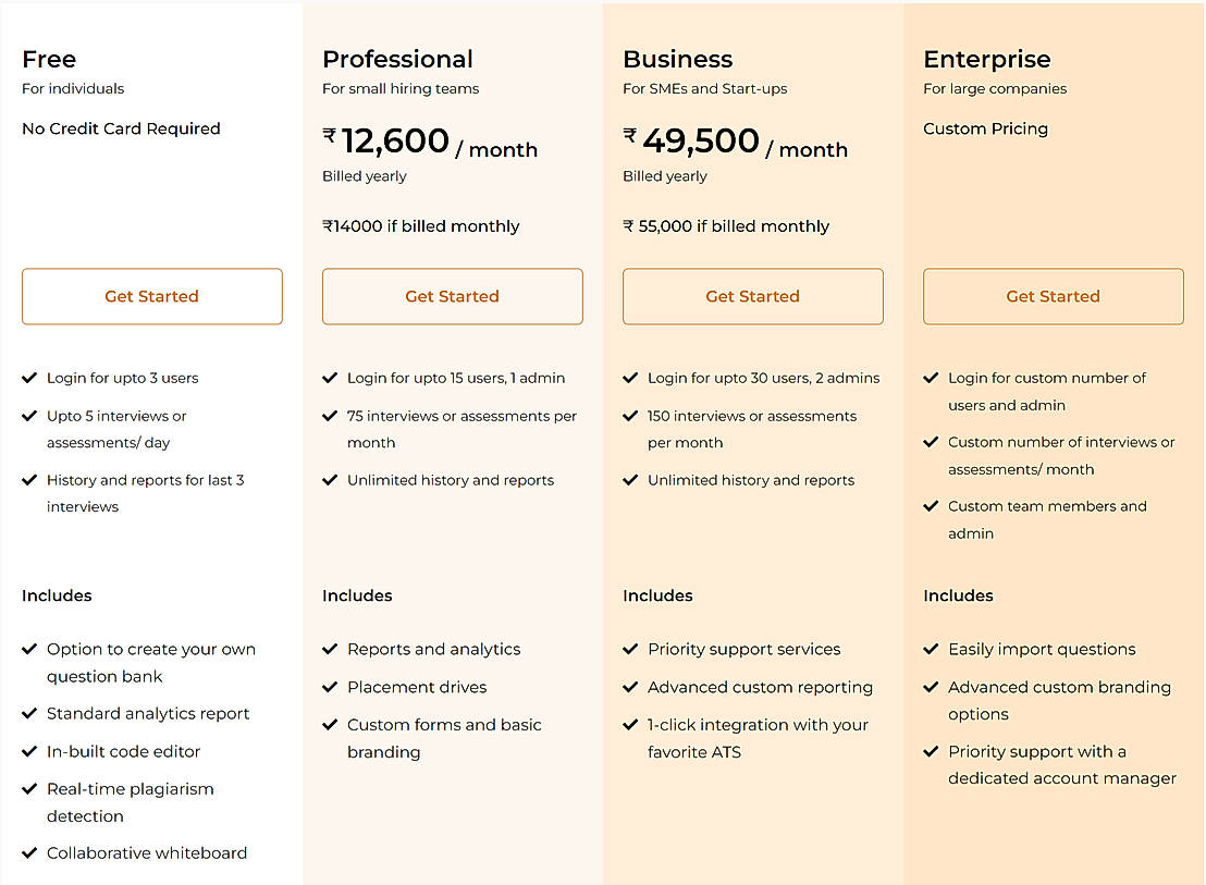 Pricing screenshot