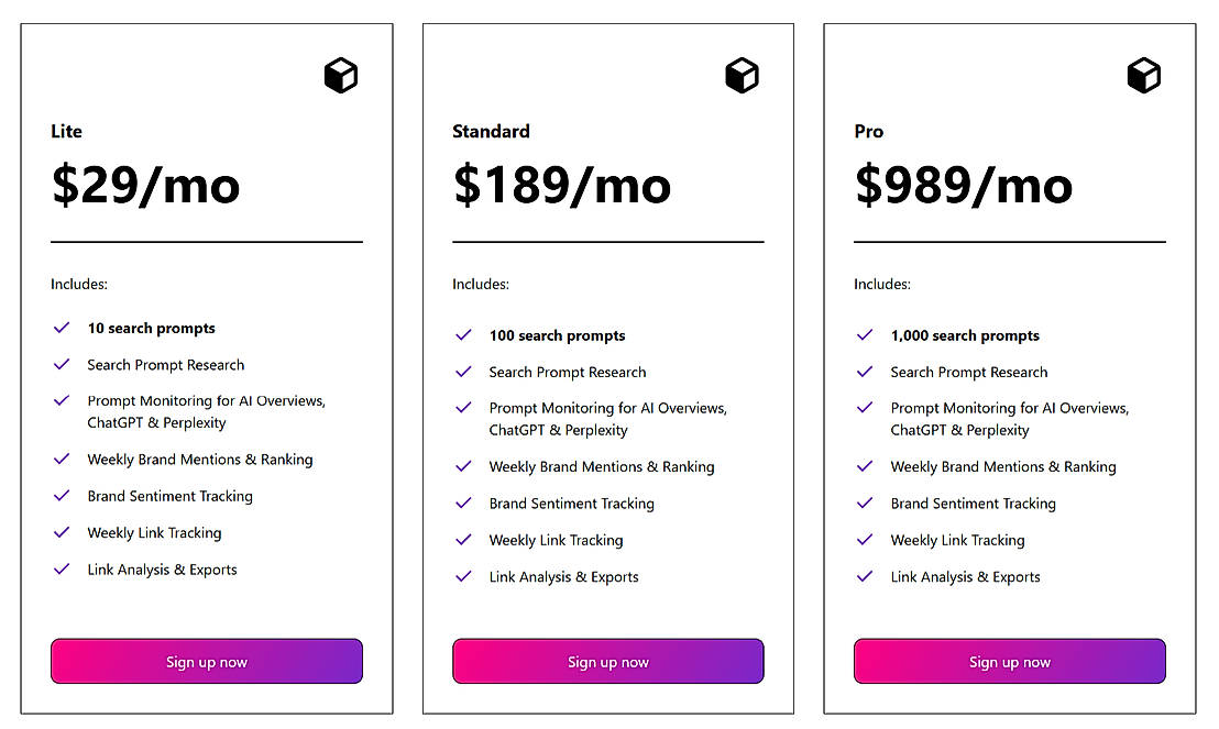 Pricing screenshot