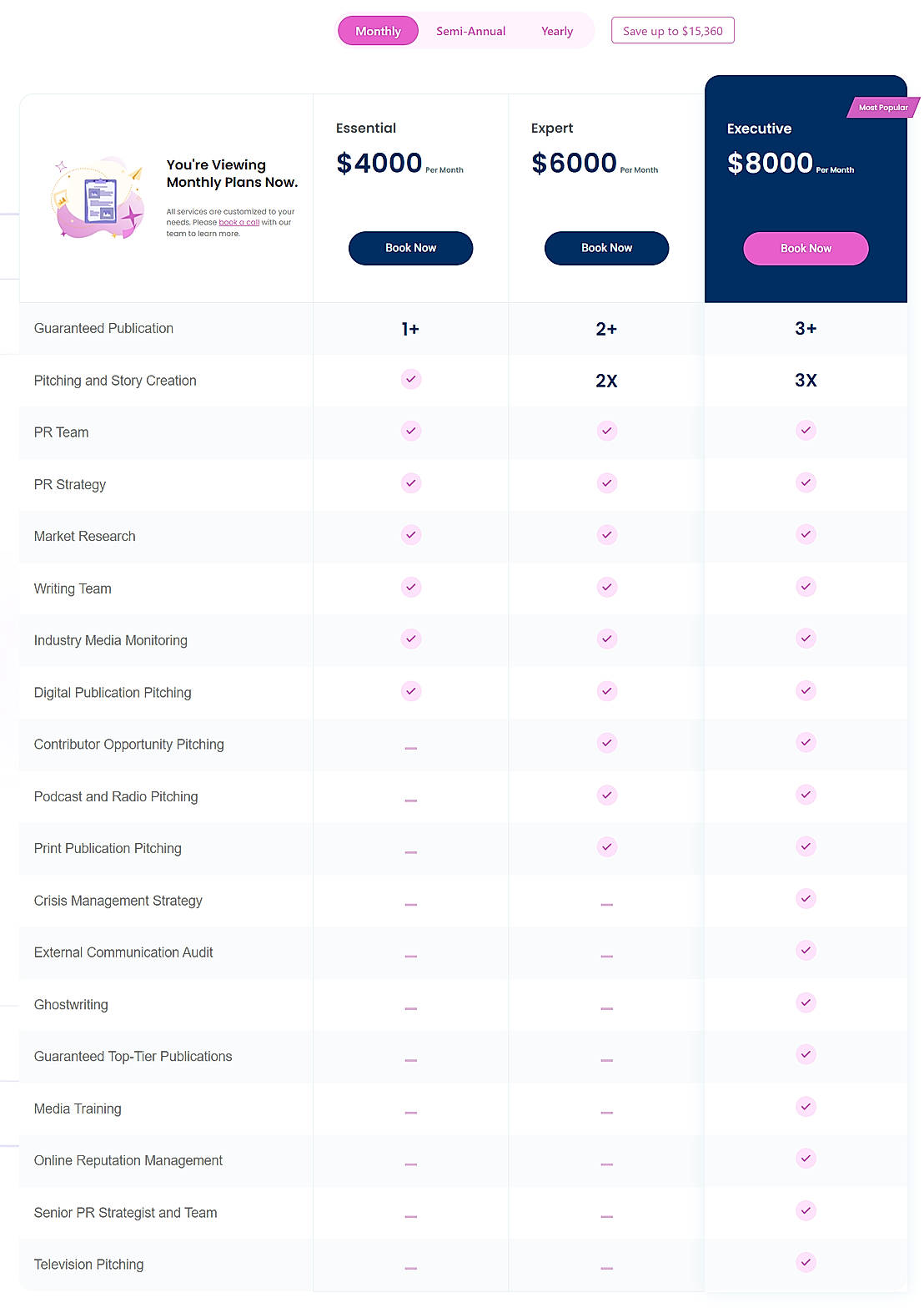 Pricing screenshot