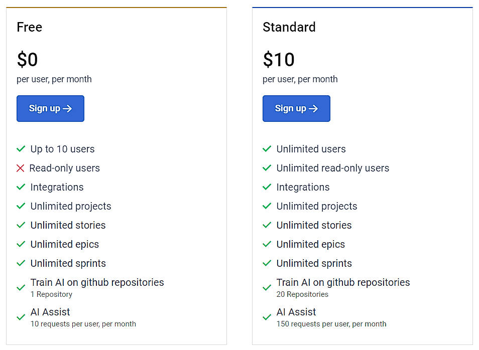 Pricing screenshot