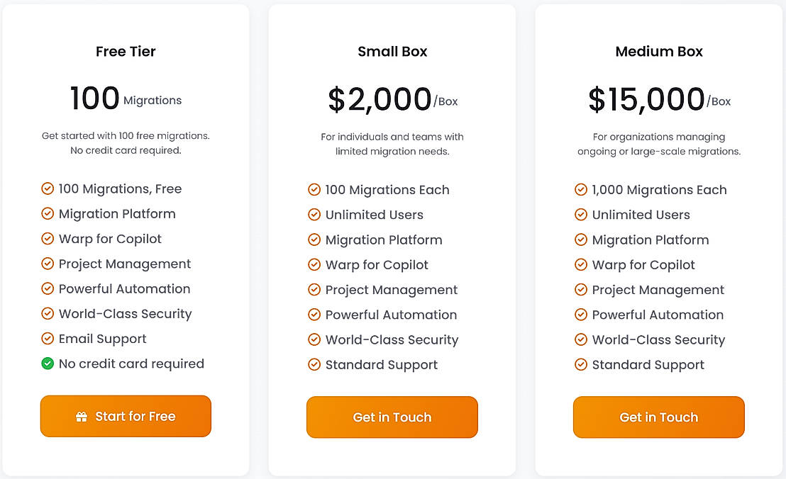 Pricing screenshot