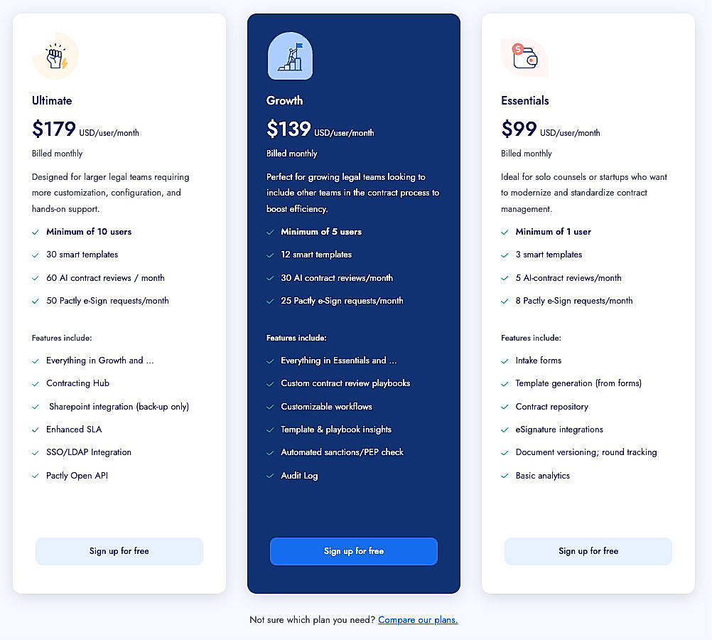 Pricing screenshot