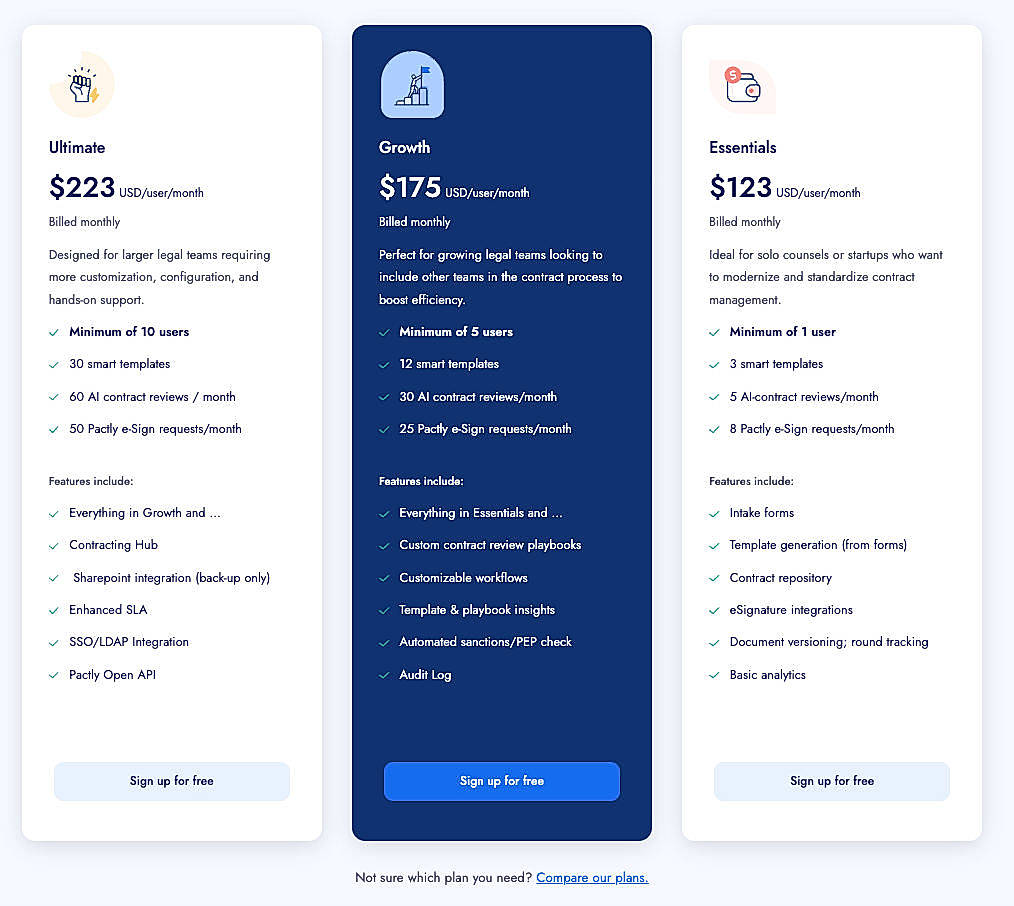 Pricing screenshot