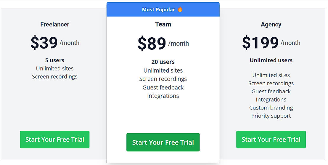 Pricing screenshot
