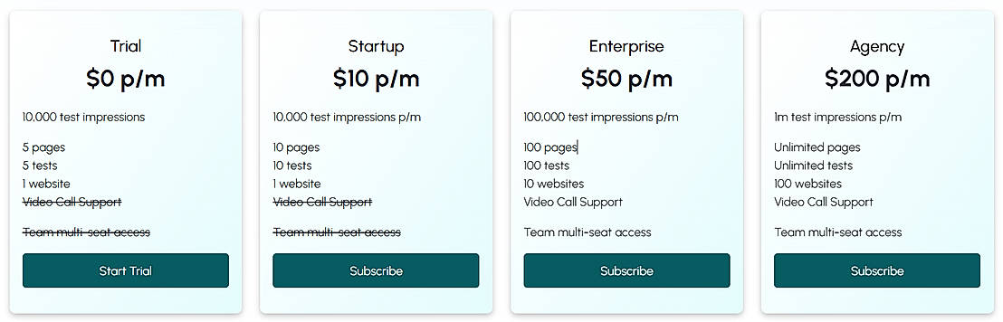 Pricing screenshot