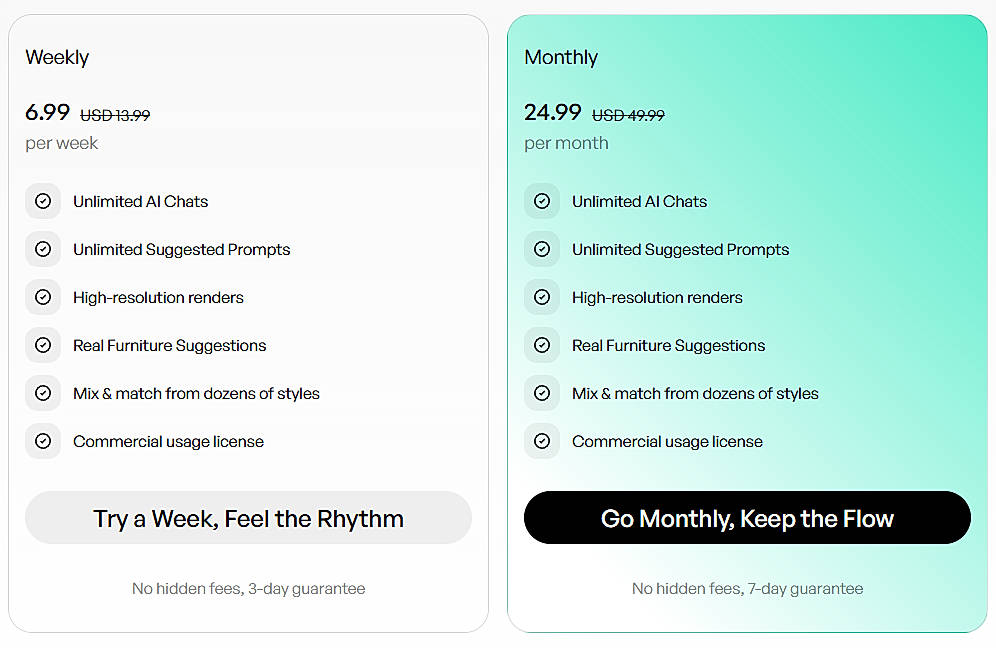 Pricing screenshot