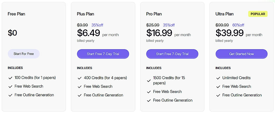 Pricing screenshot
