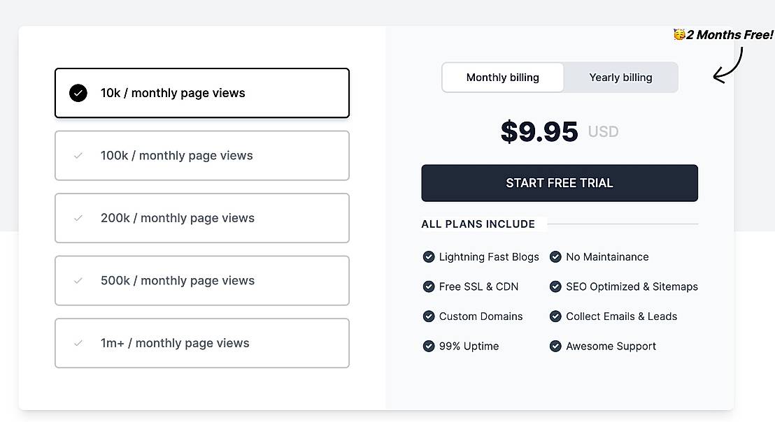 Pricing screenshot