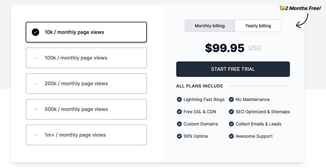 Pricing screenshot
