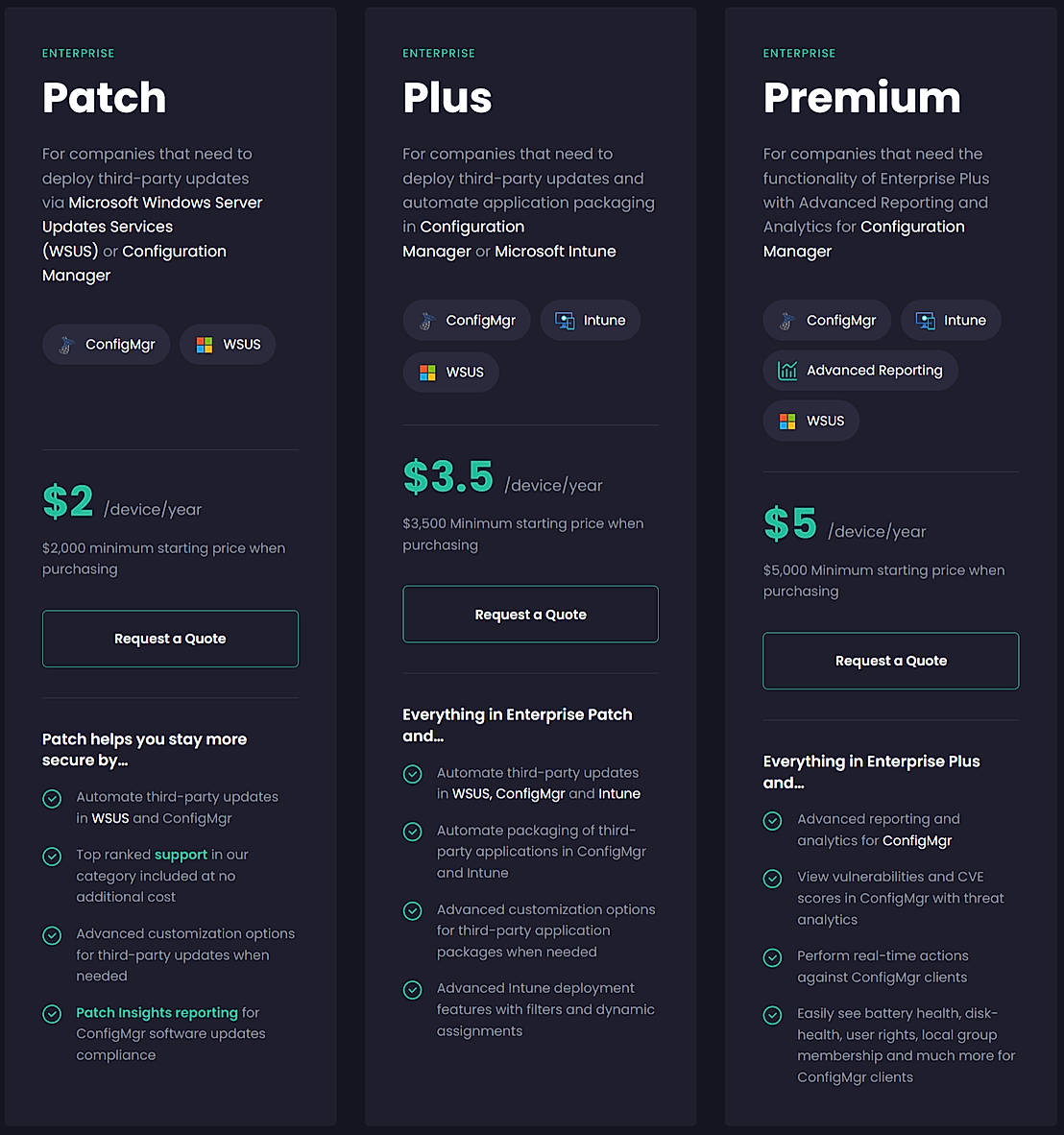 Pricing screenshot