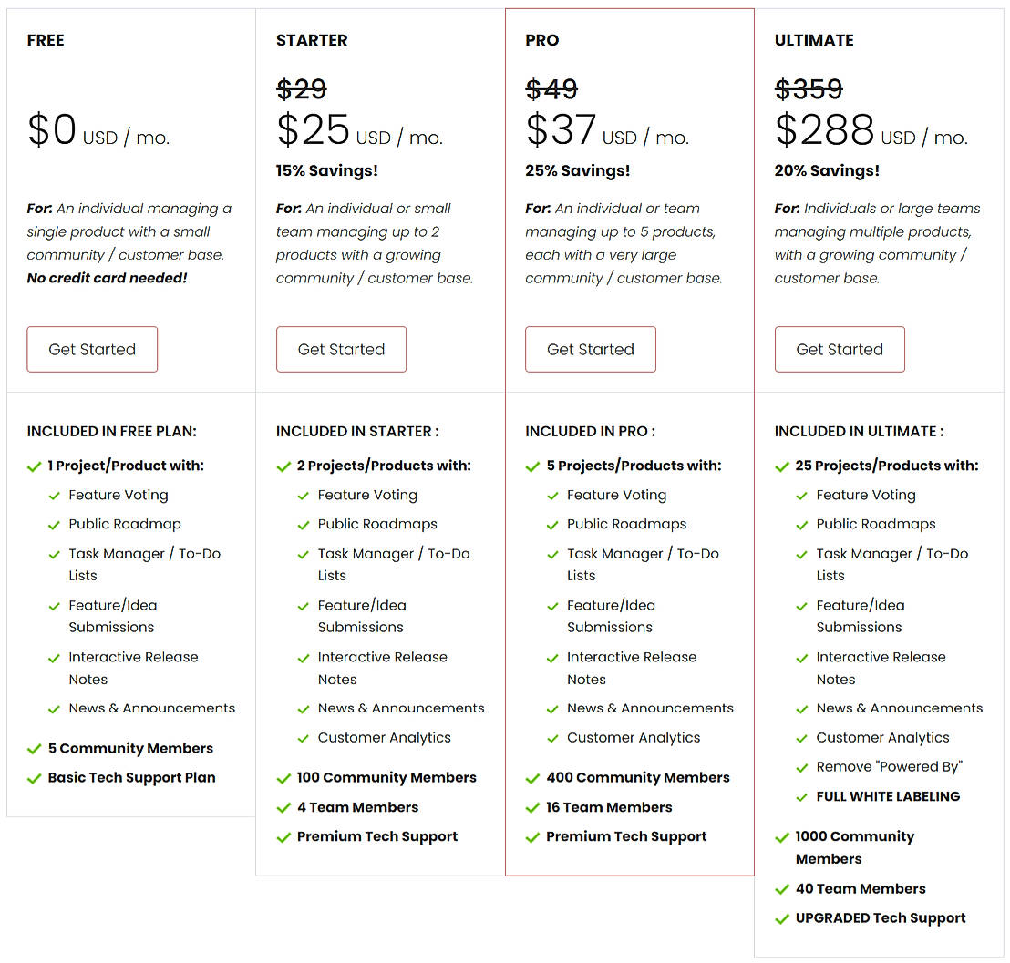 Pricing screenshot
