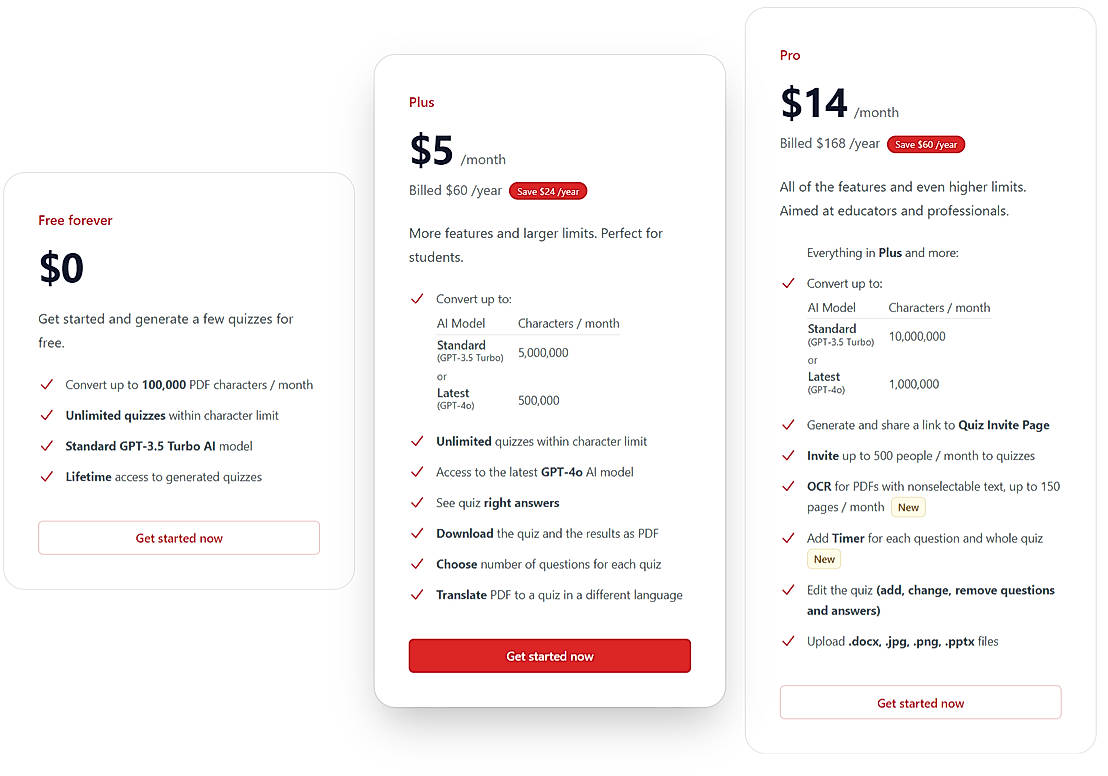 Pricing screenshot