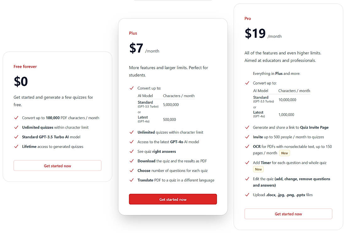 Pricing screenshot