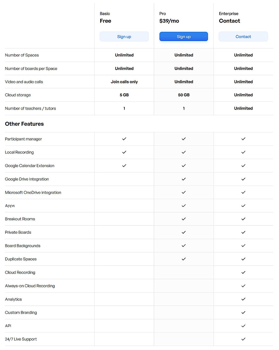 Pricing screenshot