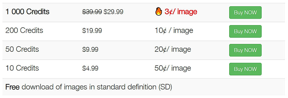 Pricing screenshot