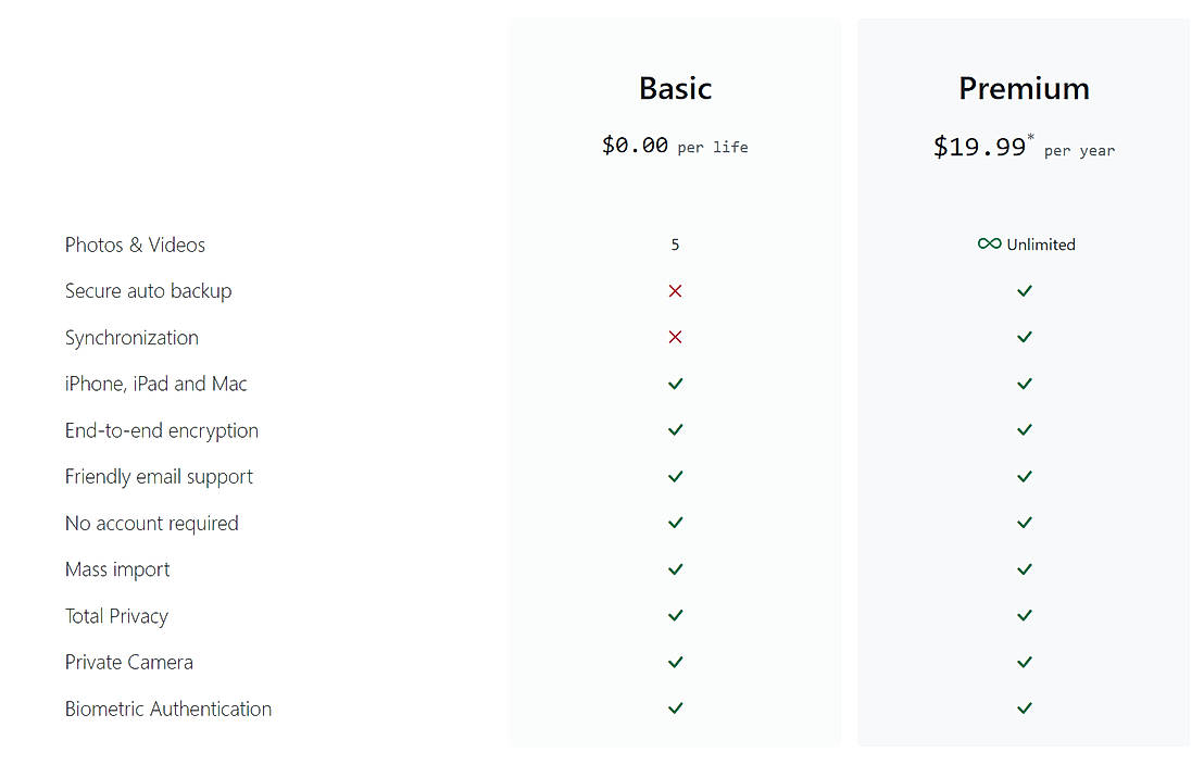 Pricing screenshot