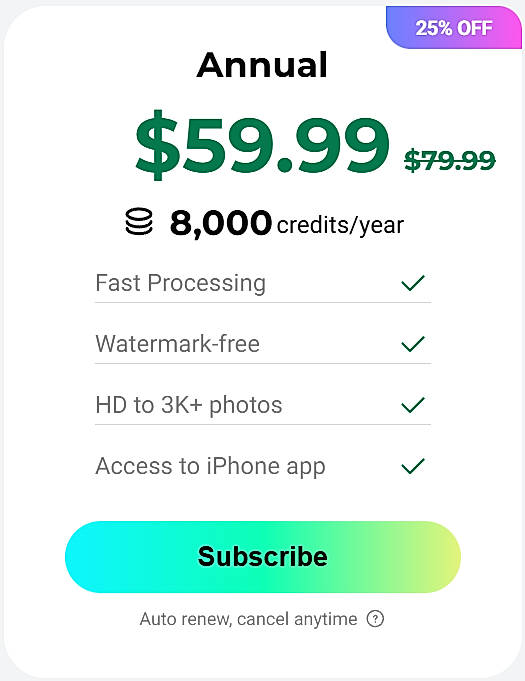 Pricing screenshot
