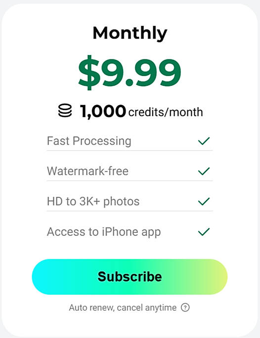Pricing screenshot