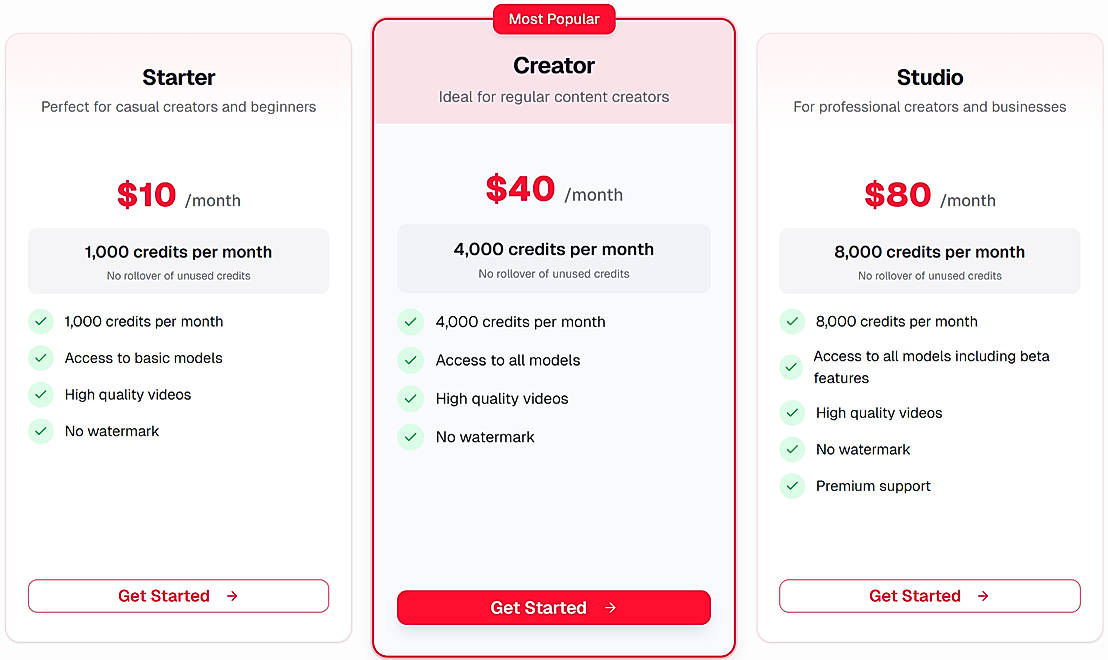 Pricing screenshot