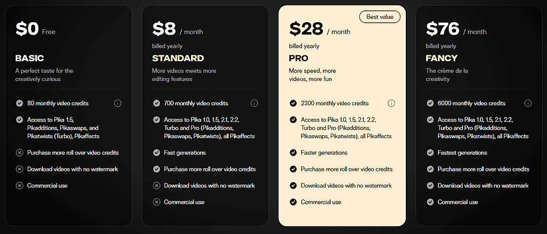 Pricing screenshot