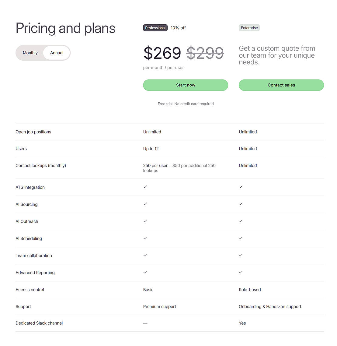 Pricing screenshot