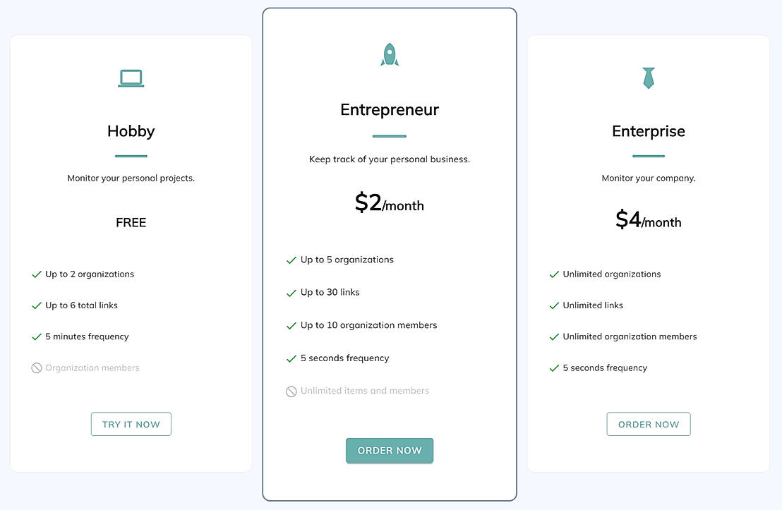 Pricing screenshot