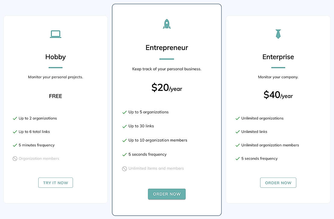 Pricing screenshot
