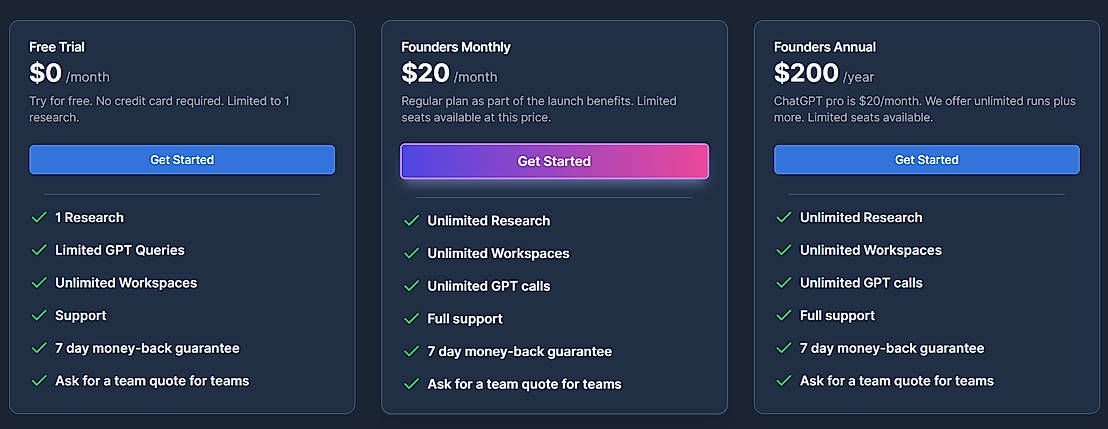 Pricing screenshot