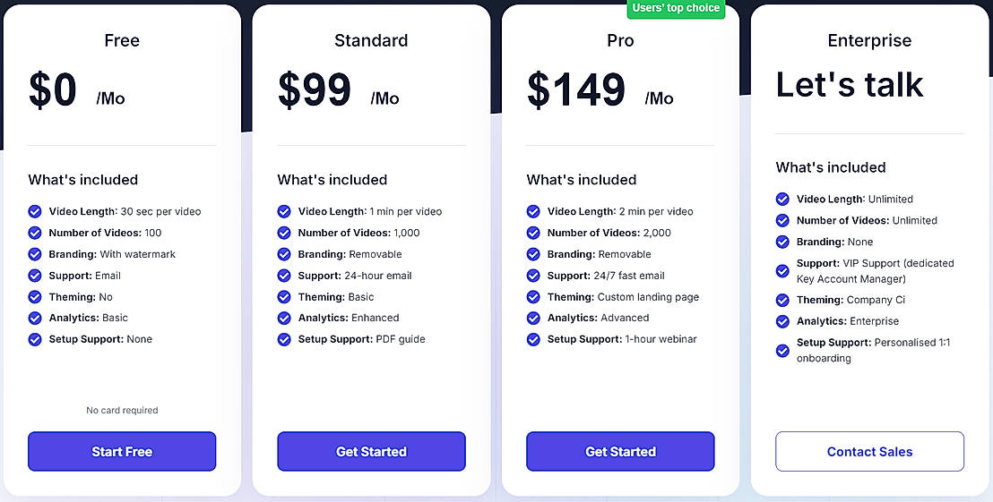 Pricing screenshot