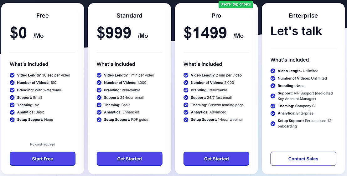 Pricing screenshot