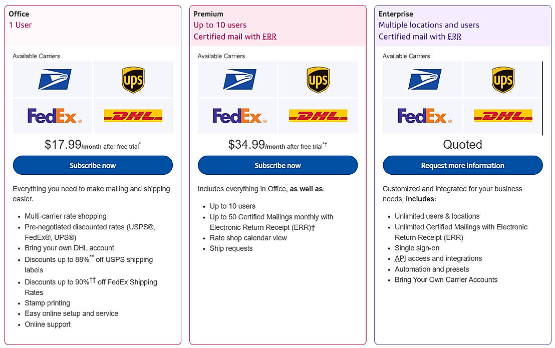 Pricing screenshot