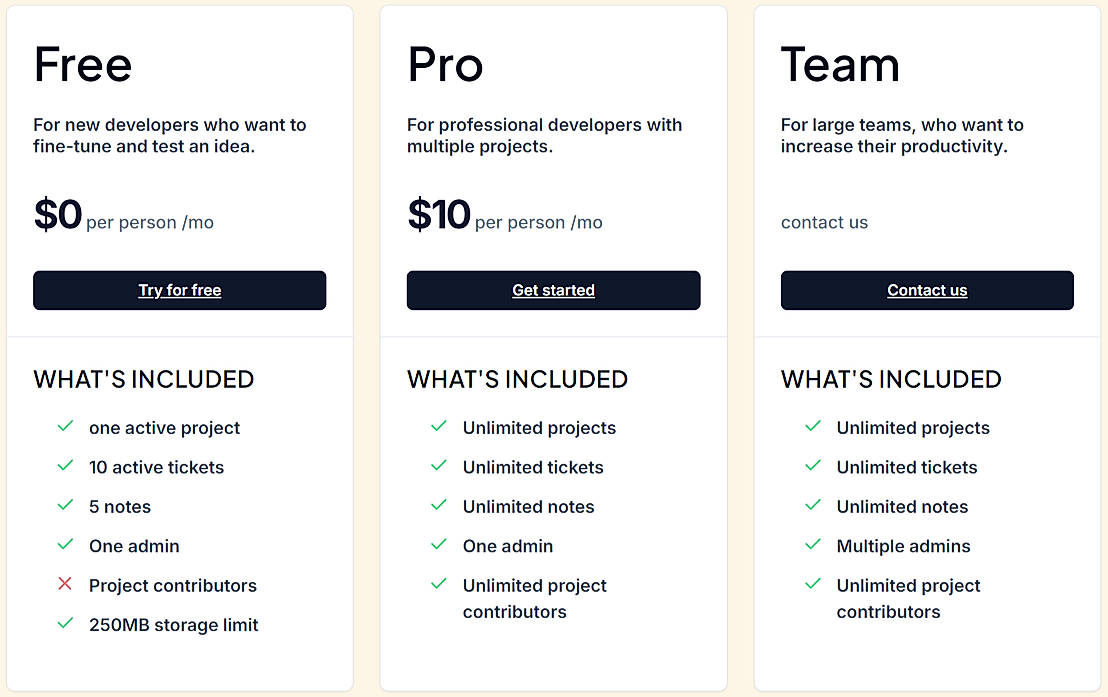 Pricing screenshot