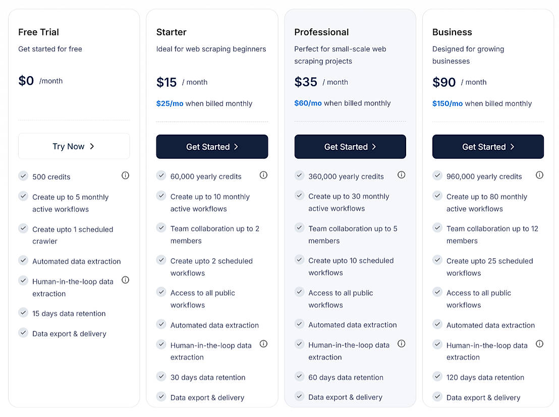Pricing screenshot