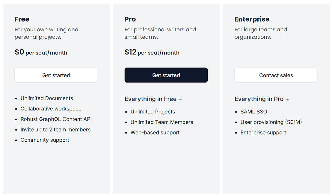 Pricing screenshot