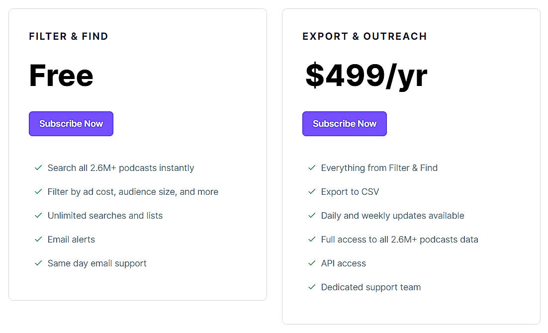 Pricing screenshot