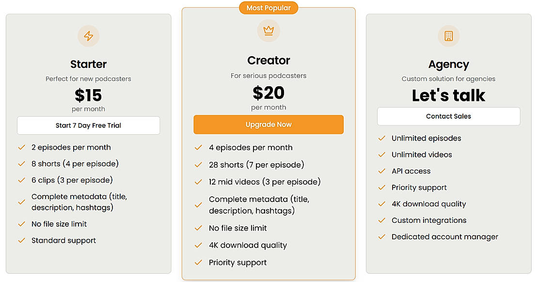 Pricing screenshot