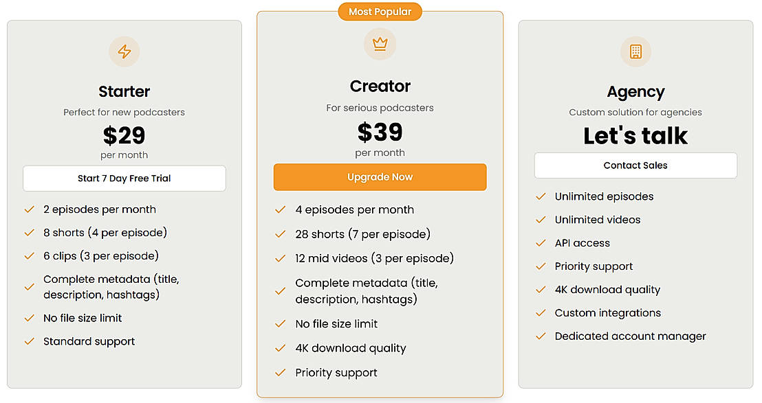Pricing screenshot