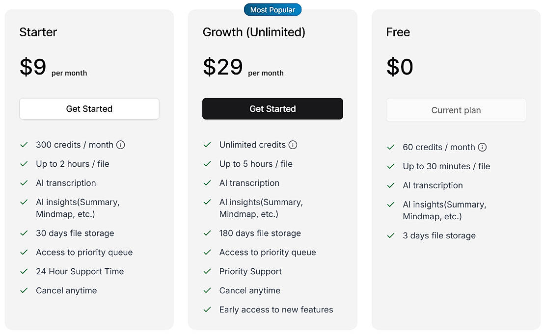 Pricing screenshot