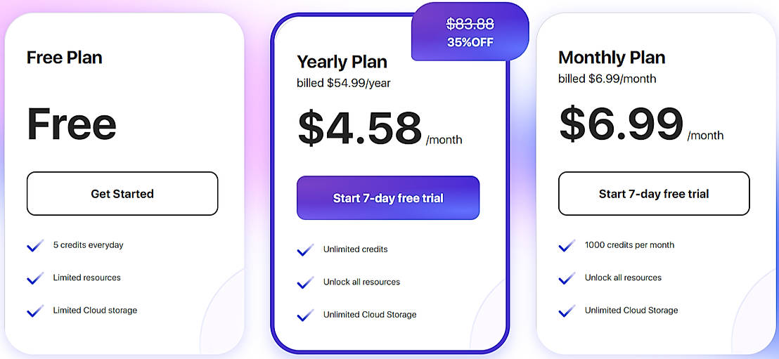 Pricing screenshot