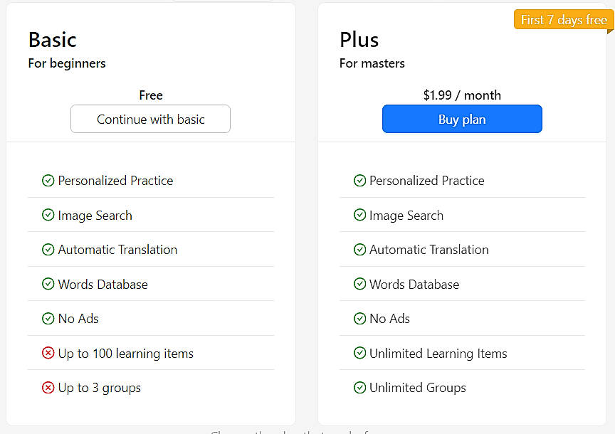 Pricing screenshot