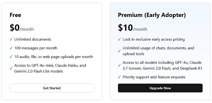 Pricing screenshot