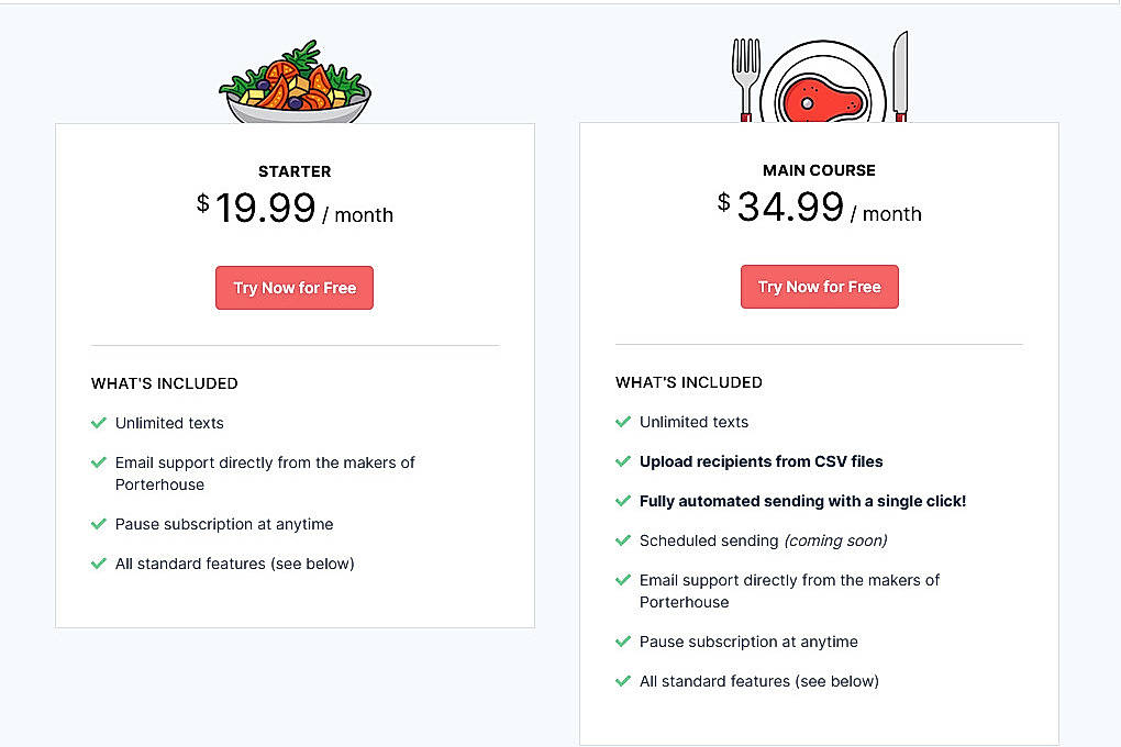 Pricing screenshot