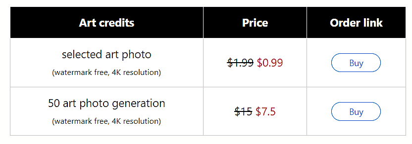 Pricing screenshot