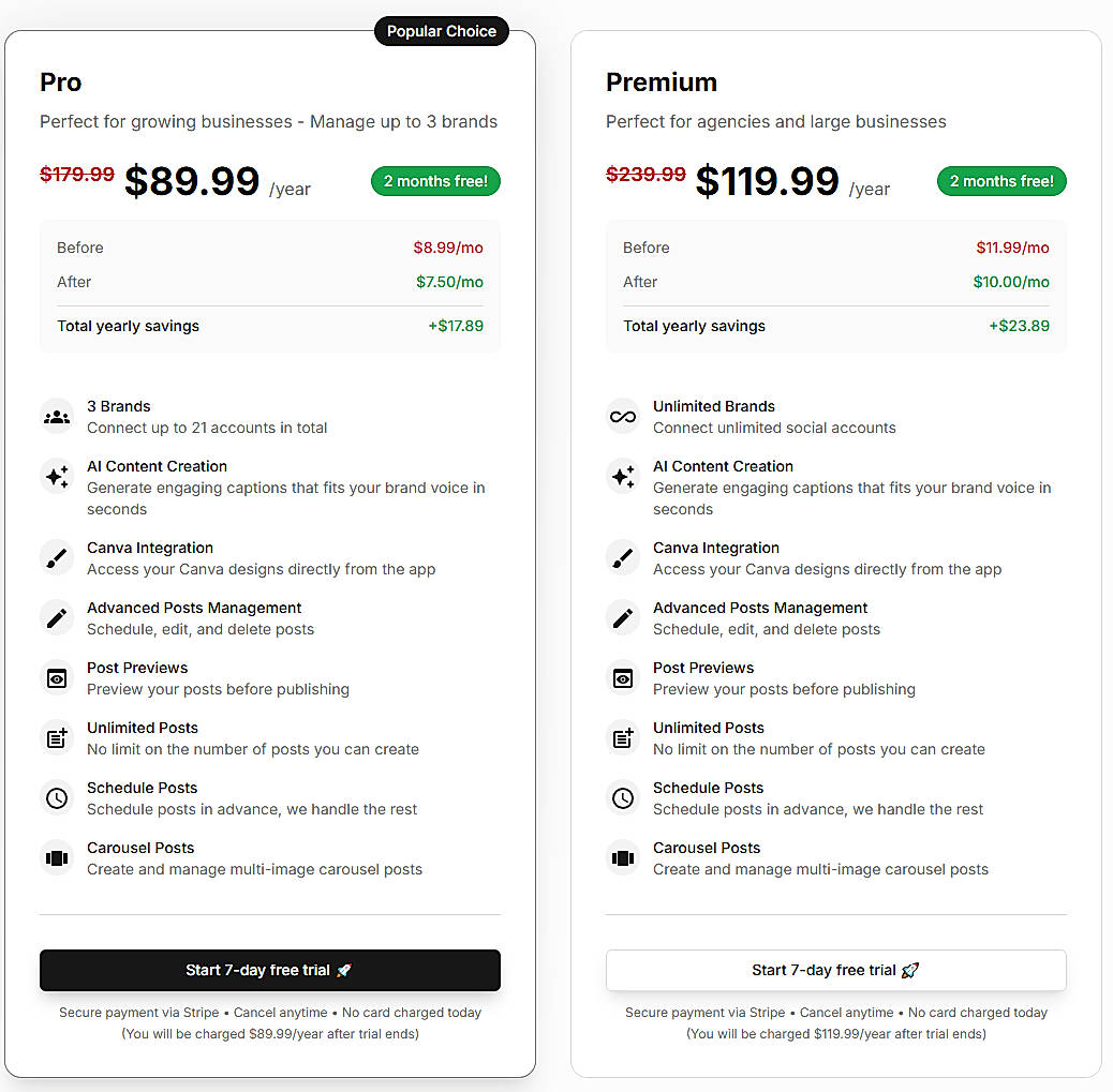 Pricing screenshot